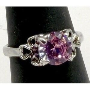 Pink Faceted Stone Ring Silver Tone Size 7.5 - New Gift Ready